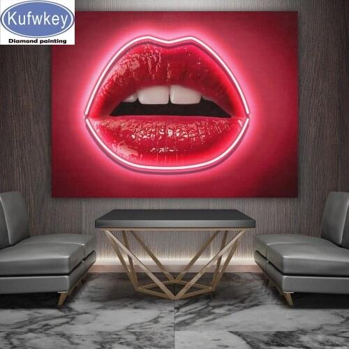 Neon Red Lips New arrival Diy diamond painting sale 3d picture of rhinestone embroidery diamond mosaic sticker 5d cross stitch