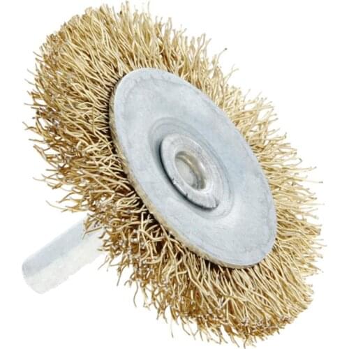 New 2/5/10pcs Copper-plated Yellow Steel Wire Grinding Head With 6mm Dia Handle 25/38/50/65/75/100mm Grinding Head Dia Brushes