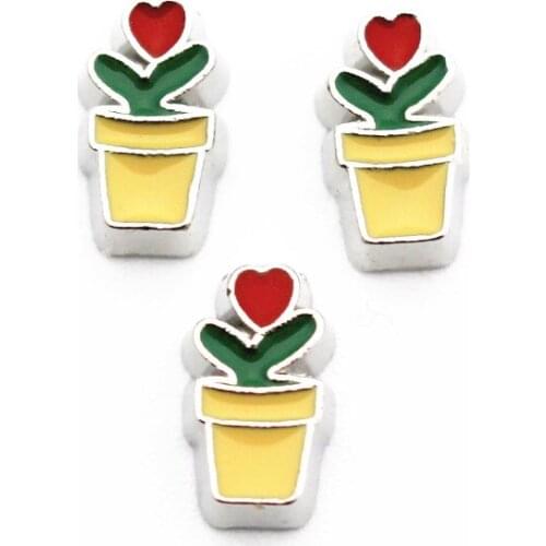 2019 New 10pcs/lot Metal Enamel Flowerpot Floating Charms For Living Glass Memory Lockets Necklace Bracelet DIY Jewelry