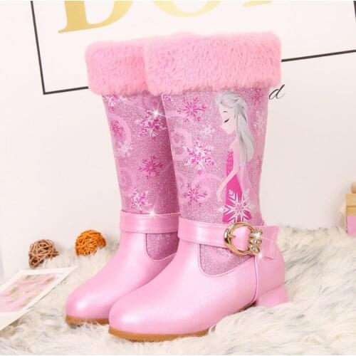 2020 New Children High-Heeled Boots for Girls Winter Velvet Snow Boots Girl Aisha Princess Leather Boots Cotton-Padded Shoes