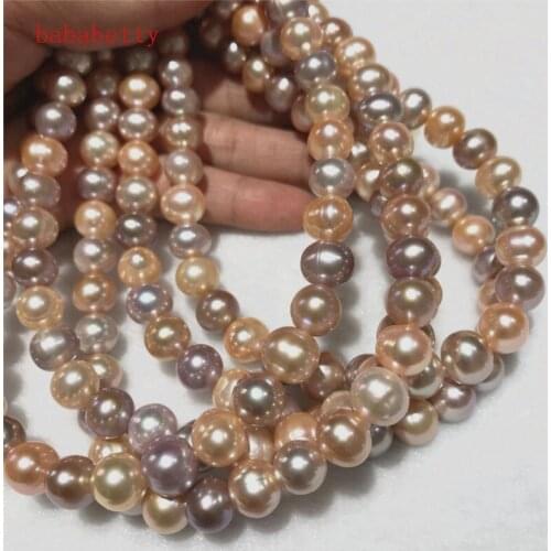 NEW Naturally cultured freshwater pearls Multicolor nearly circular loose beads 8-9 MM 15"