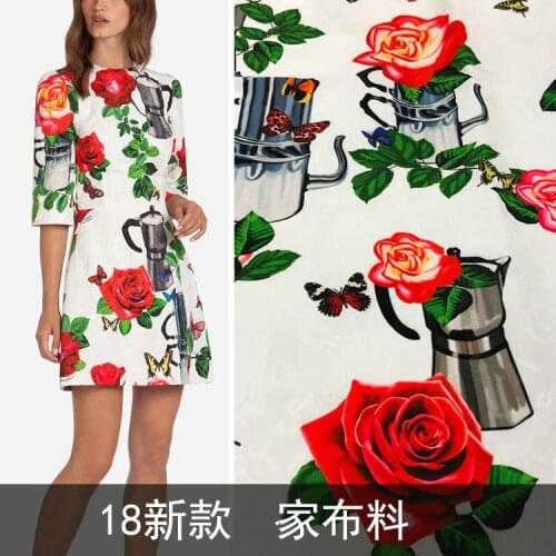 New pattern white kettle rose jacquard fabric skirt dress fashion cloth wholesale stock