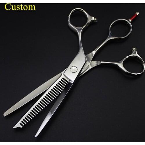Custom professional japan steel multi 6 inch 2 in 1 hair scissors cutting + thinning barber salon shears hairdressing scissors