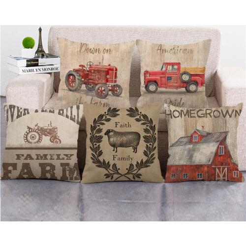 Wholesale 45cm*45cm vintage farm truck Linen/Cotton Throw Pillow Covers Cushion Cover home Decor Pillowcase