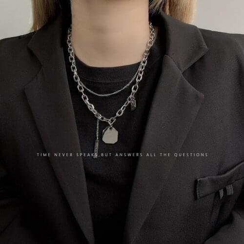 Personalised Titanium Steel Tide Necklace Male and Female Hip Hop Letter Pendant Fashion Short Double Layered Stacked Necklace