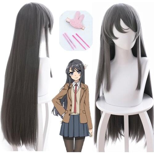 Sakurajima Mai Cosplay Wigs Headwear Rascal Does Not Dream Of Bunny Girl Senpai Synthetic Hair Long Straight Gray Hair Wigs