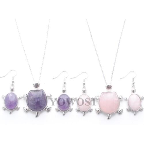 Multiple colour Jewelry Sets Anniversary Gift for Women Hook Earrings Stone Amethysts Opal Crystal Pendant & Necklace 18" QBQ313