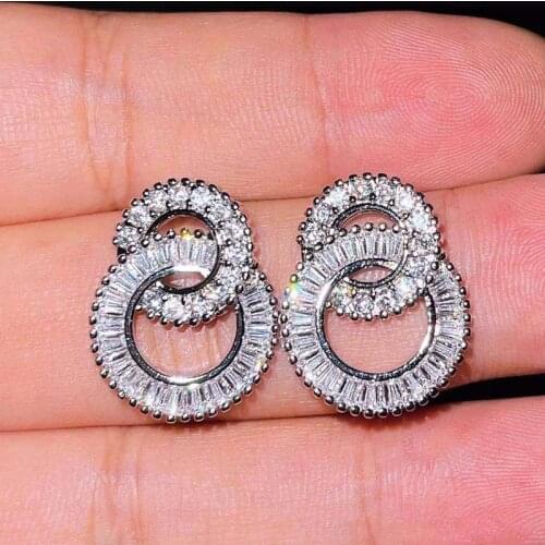 Womens Luxury Round Stud Earrings With Dazzling Crystal Zircon Geometric Exaggeration Jewelry For Wedding Party Fashion Earring
