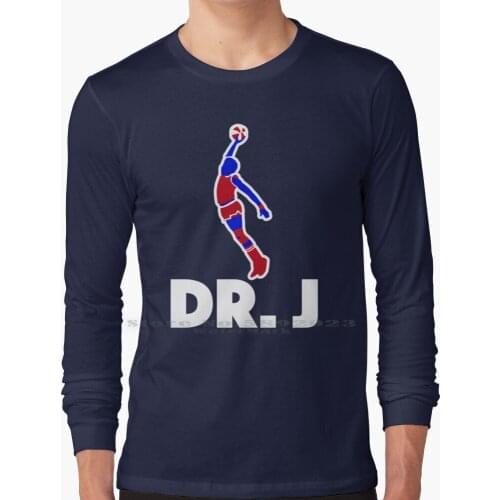 Dr. J Shirt Long Sleeve T Shirt 100% Pure Cotton Big Size Dr J Philly Philadelphia Julius Erving Brooklyn Old School Aba