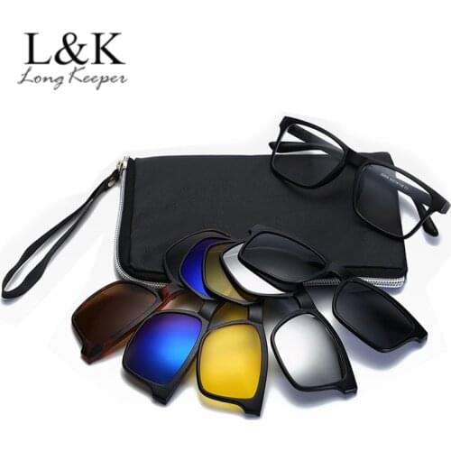 LongKeeper Polarized Sunglasses Men Women 5 In 1 Clip Mirrored Clip On Sun Glasses TR90 Optical Prescription Eyewear Frames