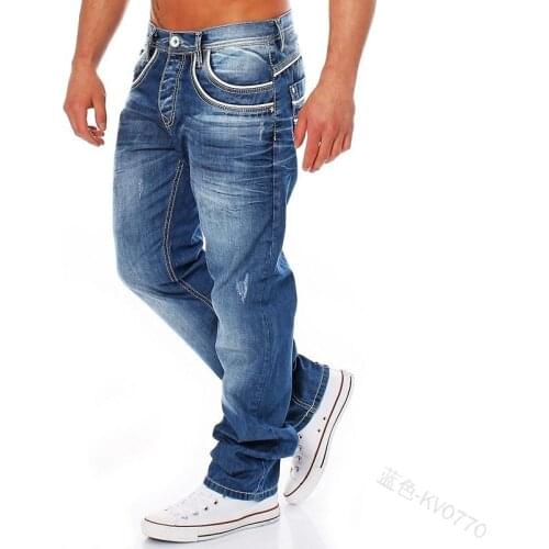 WEPBEL Men Fashion Casual Straight Long Denim Pants Vintage Jeans Trousers Plus Size