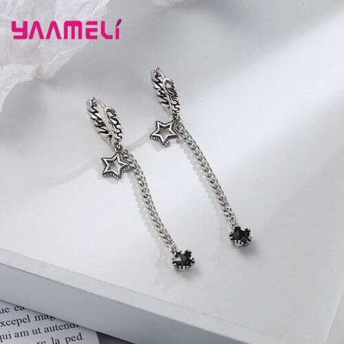 Retro 925 Sterling Silver Long Tassel Drop Earrings For Women Korean Sweet Five-pointed Star Ear Chain Tibetan Silver Jewelry