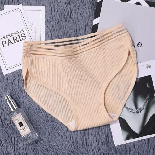 100% Cotton Hollow Striped Womens Panties Briefs Low Waist Female Underwear Skin-friendly Underpants Lady Intimates Girl Majtki