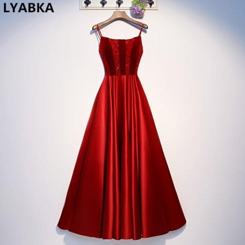 Boat Neck Evening Dress Elegant Robe De Soiree A-line Burgundy Satin Beading Evening Dresses Long Dress 2020 Vestidos De Festa