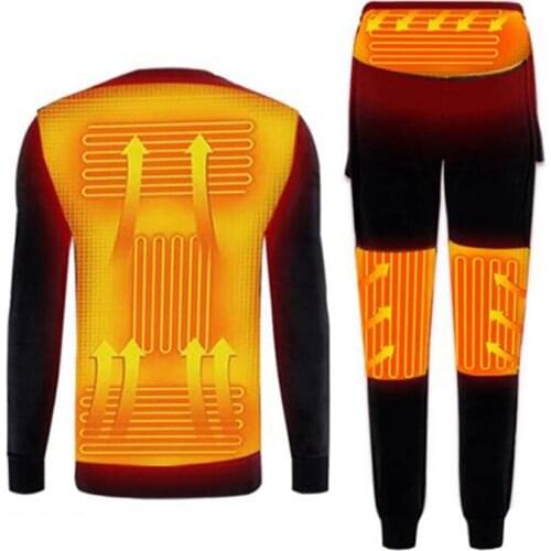 Winter Heated Underwear Battery Powered USB Fleece Lined Motorcycle Jacket T-shirts & Pants Heating Electric Thermal Ski Set