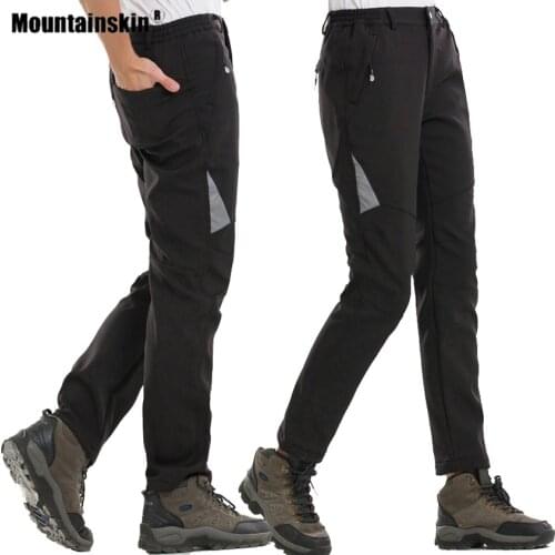 Mountainskin Winter Men Women Fleece Hiking Pants Windproof Outdoor Sports Camping Trekking Water Repellent Thick Trousers VA888