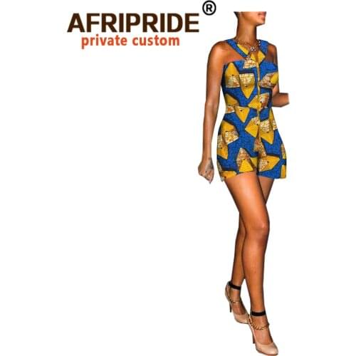 2020 summer african jumpsuit for women AFRIPRIDE sleeveless mini length women cotton jumpsuit with front metal zipper A1829005