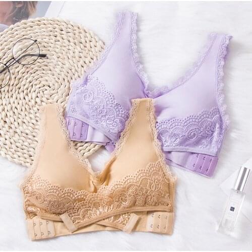 Plus Size Sexy Lace Bralette Solid Cross Side Buckle Bra Brassiere Wireless Push Up Bras Women Lingerie Sleep Underwear S-3XL