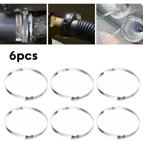 6pcs 6in Pipe Clamps Jubilee Stainless Steel Hose Clips Car Fuel Hose Pipe Clamps Worm Drive Durable Anti-oxidation