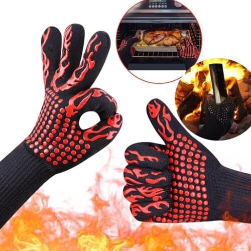 800 Degrees BBQ Anti Scalding Gloves Kitchen Heat Proof Grilling Oven Mitts Barbecue Microwave Oven High Temperature Insulation