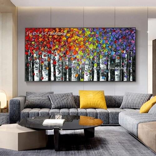Abstract Tree With Colorful Leaves 100% Hand Painted Oil Painting On Canvas Thick Palette Knife Painting Wall Art For Home Decor
