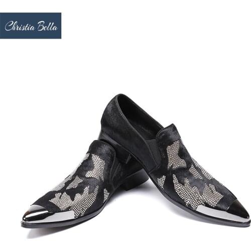 Christia Bella Men Dress Shoes Genuine leather Luxury Fashion Groom Wedding Shoes Men Oxford shoes Metal toes Shoes Slippers
