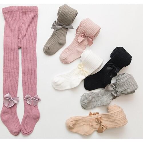 Children Cute Pantyhose Korean Style Bowknot Decorate Girls Leggings Simple High Quality Warm Autumn Winter Knitted Pantyhose