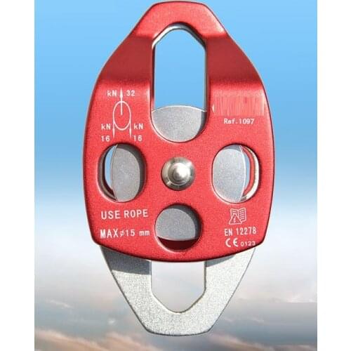 3200KG double pulley block 360 degree swivel fixed pulley for outdoor rock climbing rope ice mountain belt lifting