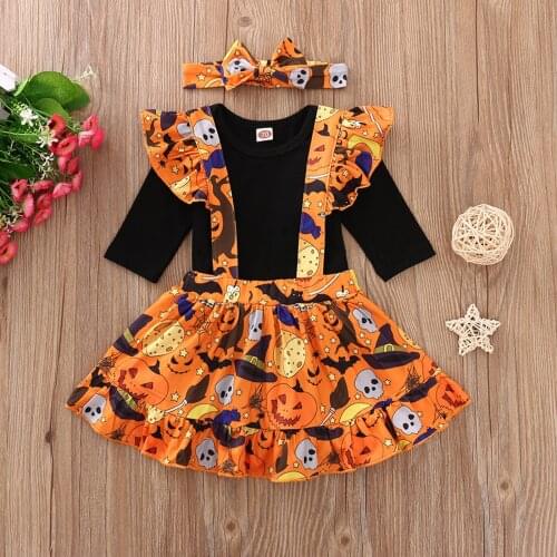 Cartoon Halloween Costumes For Baby Girls Clothes Set Long Sleeve Bodysuit Suspender Bow Skirt Toddler Outfits Sets Baby Costume