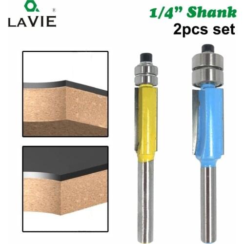 LAVIE 2pcs 1/4" Shank Flush Trim Router Bit Double Bearings Straight Bits Template Pattern Wood Milling Cutters End Dual