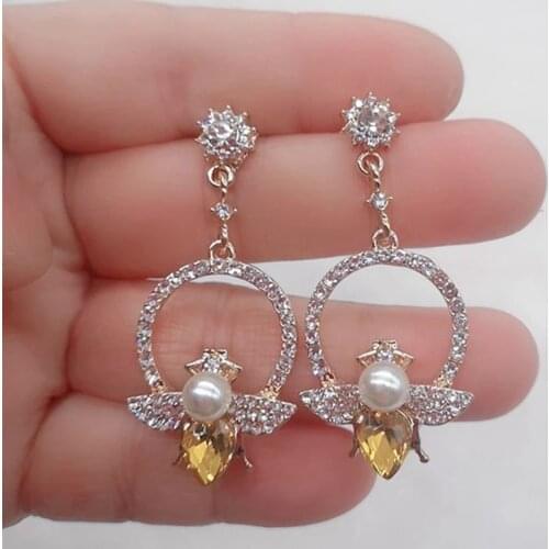 Hot selling cute new flower bee earrings zircon earrings wholesale fashion jewelry punk stud earrings gift for girls