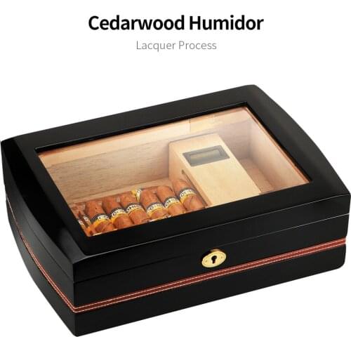 Cigar Box Transparent skylight Large Capacity Cedar Wood Cigar Humidor HH-115