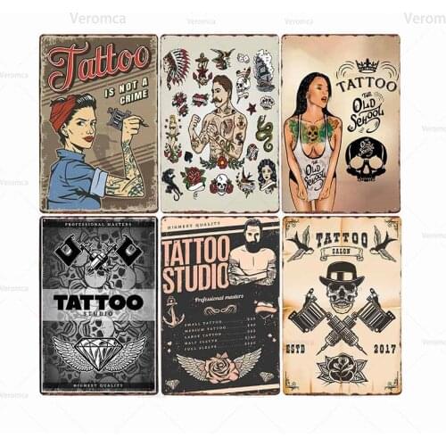 Tattoo Sign Plaque Metal Vintage Tattoo Studio Tin Sign Poster Plate Decoration Cafe Pub Tatoo Salon Man Cave Home Wall Decor