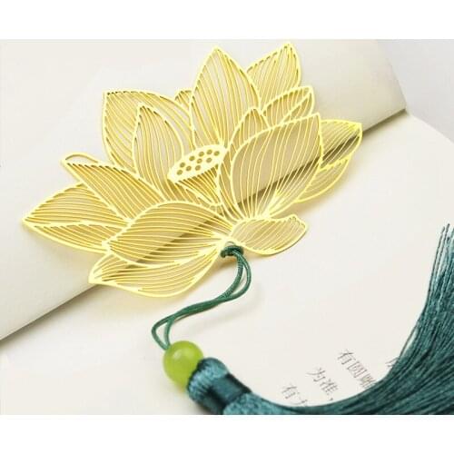 Metal Bookmark With Tassels Golden Brass Lotus Bookmark For Book Lovers Writers Readers Bookmark Gift Office School Supplies