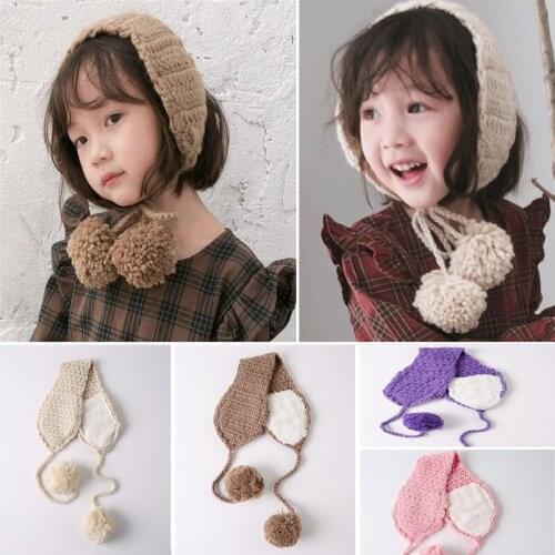 Girls Sweet Lovely Parent-Child Hair Band Kids Earmuffs Hat Korean Boys And Girls Knit Wool Hat Toddler Outdoor Children Cap