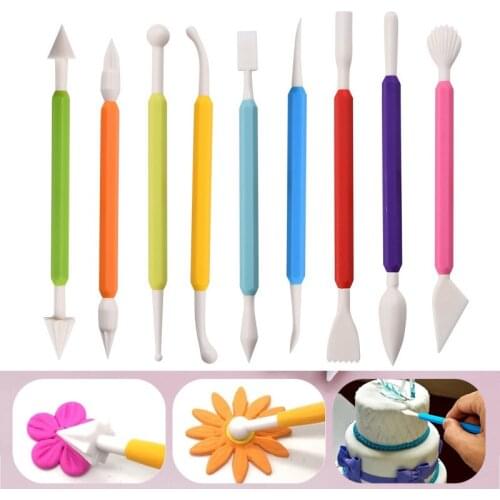 9Pcs Set Confectionery Cake Decorating Carving Pen Set Fondant Flower Carved Cutter Tools Baking Accessories Pastry Decorations