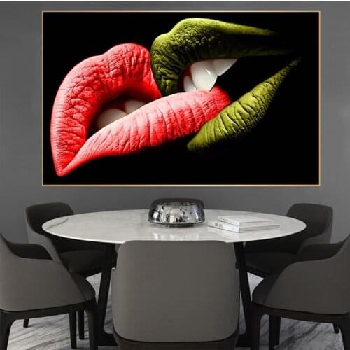 Teeth and Lips Graffiti Wall Art Canvas Print Painting Street Pop-Kiss Posters and Prints Wall Pictures for Living Room Bedroom