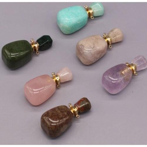 Natural Stone Perfume Bottle Pendant Amethysts Quartz Essential Oil Bottles Connector for Jewelry Making DIY Charm Necklace Gift