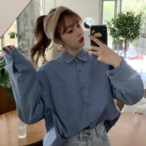 New Casual Korean College Style Long Sleeve Shirt Female Student Loose Ins All-Matching Mid-Length Shirt Coat