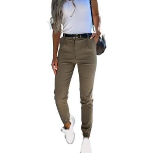 2021 New Fashion Women Pants Solid Color Slims Fit Spring Autumn Plus Size Cropped Pants Elastic Waist Trousers штаны