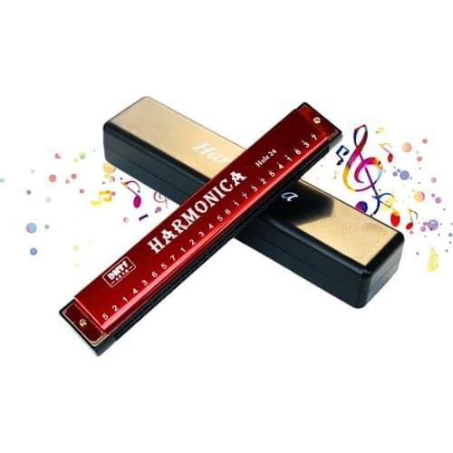 2021 New 24 Holes Key of C Blues Harmonica Musical Instrument Educational Toy with Case Chromatic Harmonica