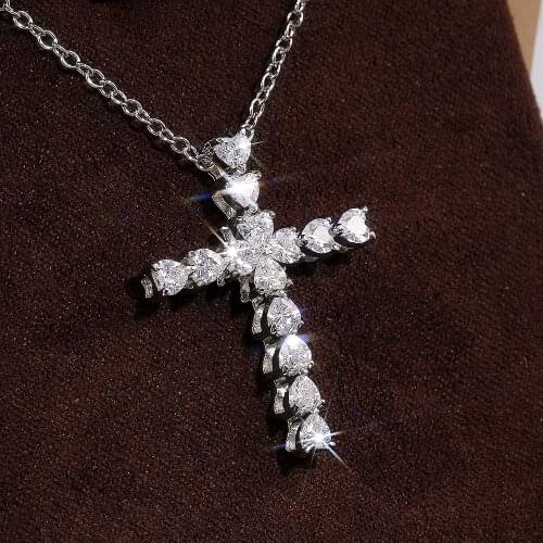Huitan Delicate Crystal Heart Cross Pendent Necklaces for Women Shiny CZ Fine Anniversary Gift Fashion Versatile Female Necklace
