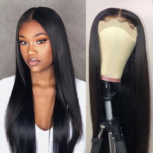 4X4 Straight Closure Wig 100% Unprocessed Brazilian Remy Straight Human Hair Wig Preplucked Lace Frontal Wig Ture To Length Soft