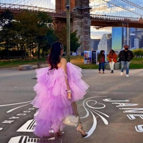 Puffy Lilac Evening Dress Hi Low Long robe de soiree Ruffle Party Gown Chic Tulle Evening Dresses High Quality Vestido De Festa