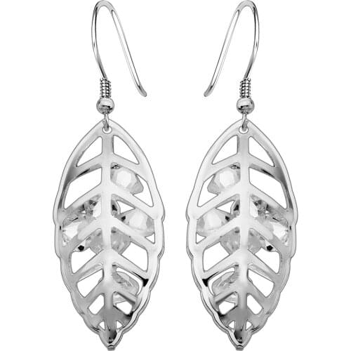 Seanlov Shiny Crystal Rhinestone Leaf Long Drop Dangle Earrings New Design Fashion Silver Color Jewelry For Women Gift