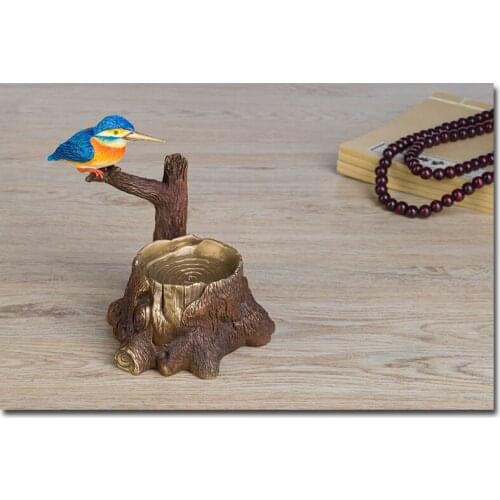 High-grade Business Artwork Millionaire office home Money Drawing Good luck Mascot 3D bird Cigar Ashtray incensory copper statue