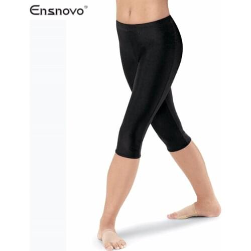 Ensnovo Black Leggings For Women Activewear Footless Fitness Dancewear Spandex Polyester Elastic Legging