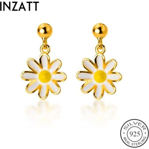 INZATT Real 925 Sterling Silver Plant Flower Drop Earrings For Fashion Women Wedding Fine Jewelry Cute Accessories Gift