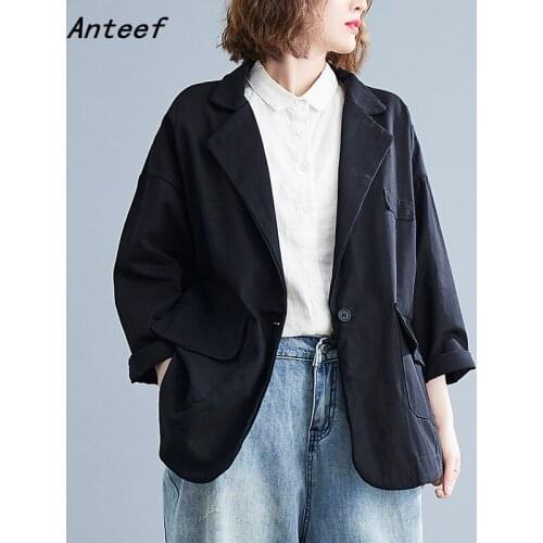 Anteef long sleeve cotton woman causal loose autumn spring blazer jackets for women 2021 clothes coat
