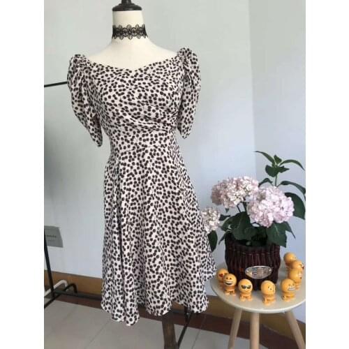 Ladies Cherry Print Puff Sleeve Short Mini Dress
